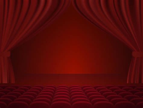 Theater interior with red curtains and seats. Vector. Theater red ...