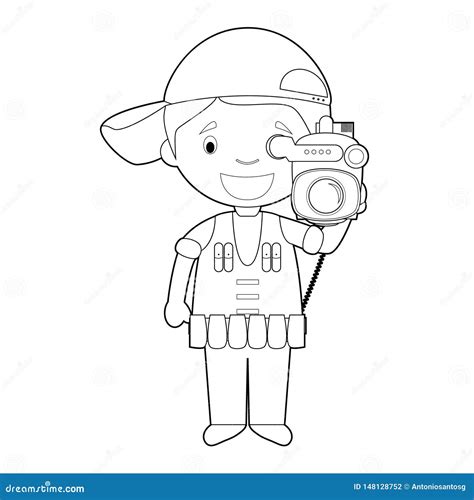 Easy Coloring Cartoon Vector Illustration Of A Cameraman Stock Vector