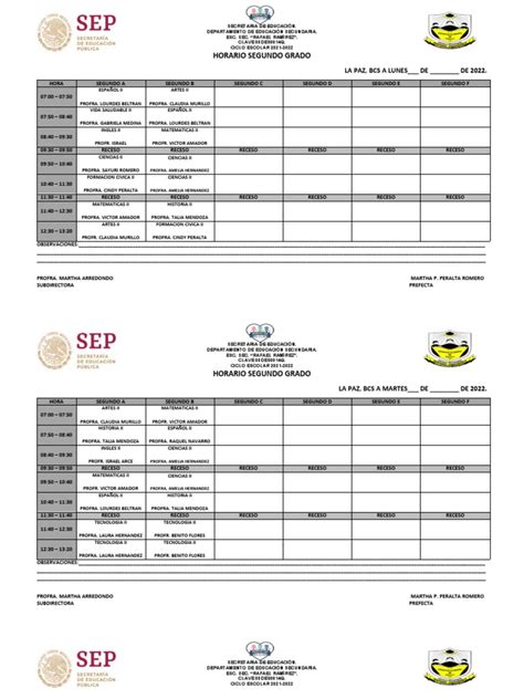 Horarios De Clases Del Segundo Grado De La Escuela Secundaria Rafael Ramírez Pdf Etapas