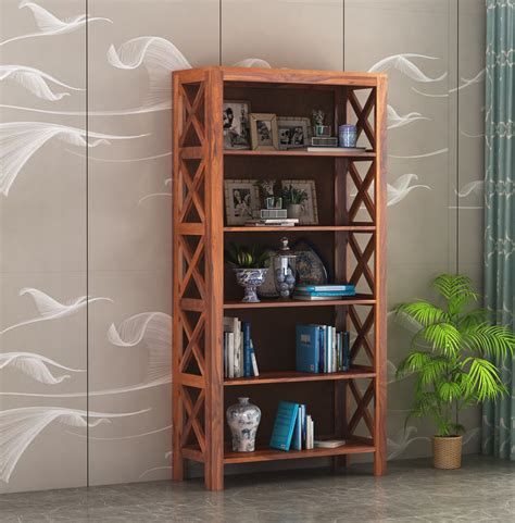 MoonWooden Solid Sheesham Wooden Bookshelf | Book Shelf Cabinet for Ho