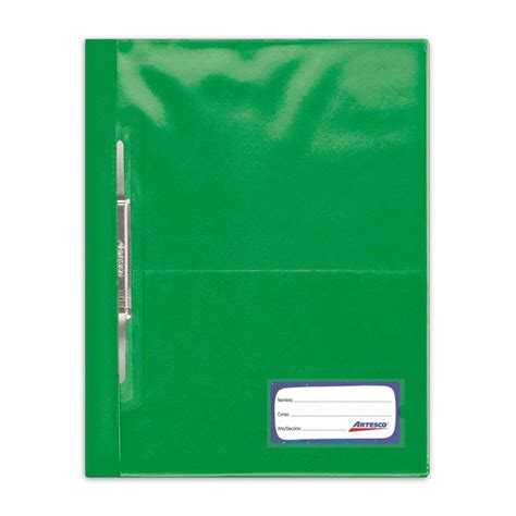 Folder Artesco A Verde Hoja Tapa Transparente Con Fastener Tailoy Pe