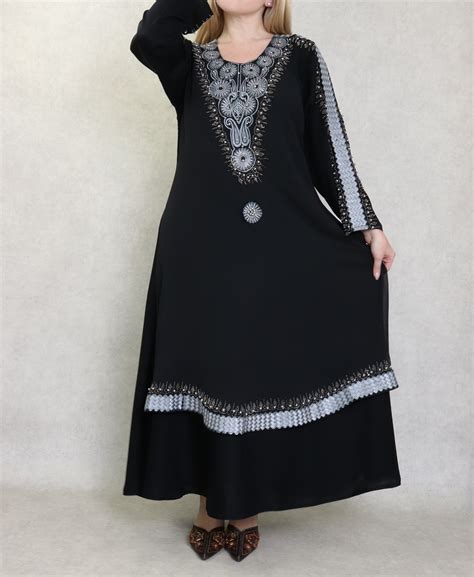 Robe Abaya Ample Duba Noire De Qualit Avec Nombreuses Broderies Et