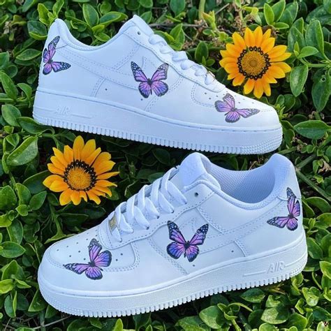 Lavender Butterfly Af Butterfly Shoes Cute Nike Shoes White Nike Shoes