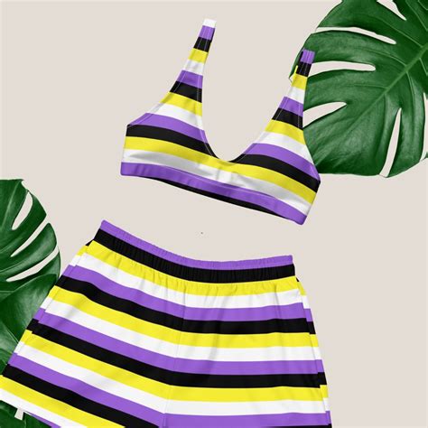 Nonbinary Pride Flag Recycled High Waisted Bikini Enby Pride Outfit Etsy