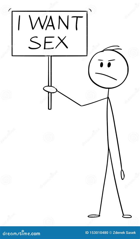 Vector Cartoon Of Frustrated Man Holding I Want Sex Sign Stock Vector