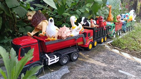 Mobil Truk Full Muatan Mainan Sapi Jerapah Singa Dinosaurus Tirek