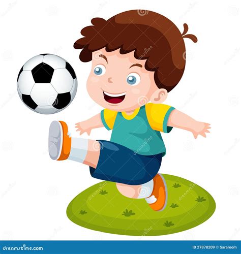 Menino Dos Desenhos Animados Que Joga O Futebol Ilustração do Vetor