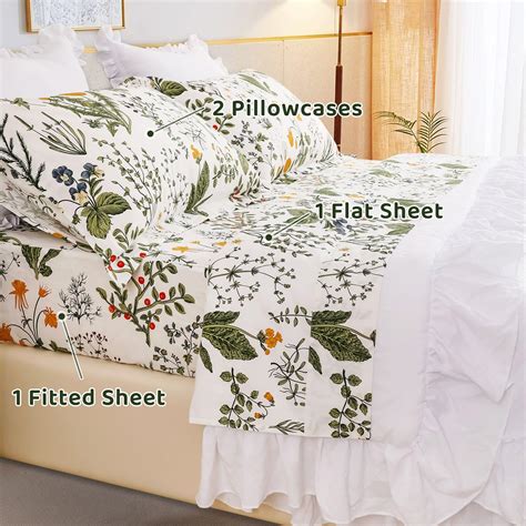 Qsh Cotton Sheets For Queen Size Bed Yellow Flowers Plant Pattern