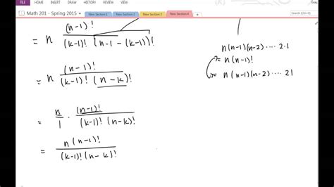 Algebraic Proof Of K C N K Nc N 1 K 1 Youtube