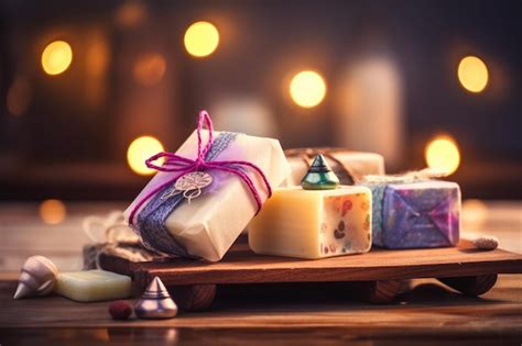 Premium Ai Image Candles And Soaps Are On A Wooden Tray With A String