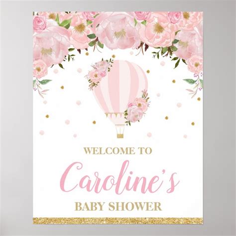 Blush Hot Air Balloon Baby Shower Girl Welcome Poster Zazzle