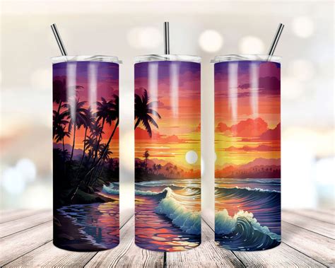 Sunset At The Beach 20oz Skinny Tumbler Sublimation Design Ocean Beach