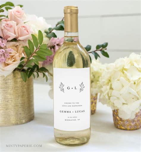 Monogram Wine Bottle Label Template Minimalist Wedding Wine Etsy Israel