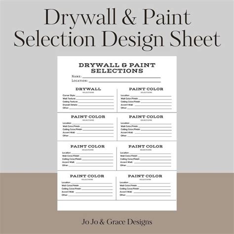 Paint Color And Drywall Selection Sheet Building Product Sheet