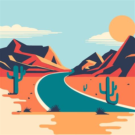 Premium Vector Desert Road Vector Art Illustration And Graphic