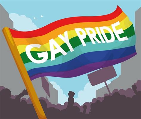 Bandeira Do Arco Ris Em Uma Manifesta O Durante O Orgulho Gay Vetor Premium