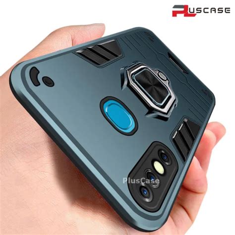 PlusCase For Infinix Hot Stand Armor Case With Lens Camera Cover Military Grade Heavy Duty