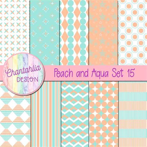 Free Peach And Aqua Digital Papers With Patterned Designs