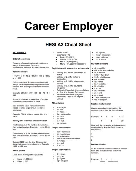 FREE HESI A2 Cheat Sheet 2024 Reduce Your Study Time Worksheets Library