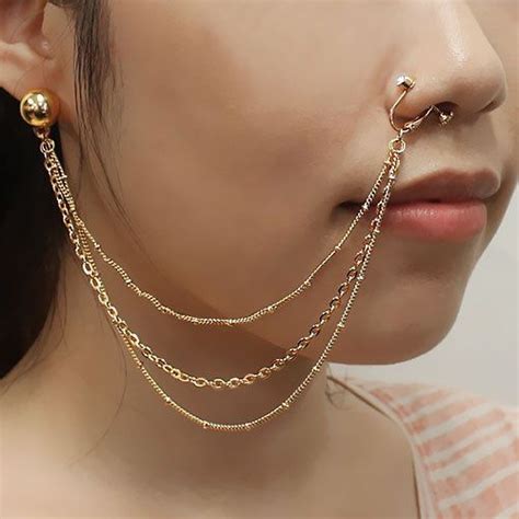 New Septum Nose To Ear Chain Non Pierced Nose Ring Pierced Earring