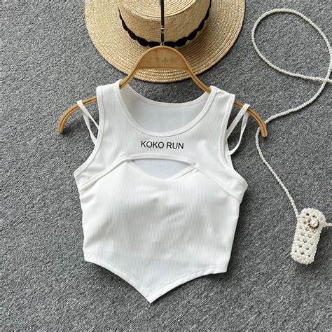 Топ женский на тонких бретельках, спортивный облегающий кроп-топ без ...