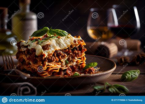 Traditional Lasagna Bolognese With Meat Cheese And Vegetables Generative Ai Stock Illustration