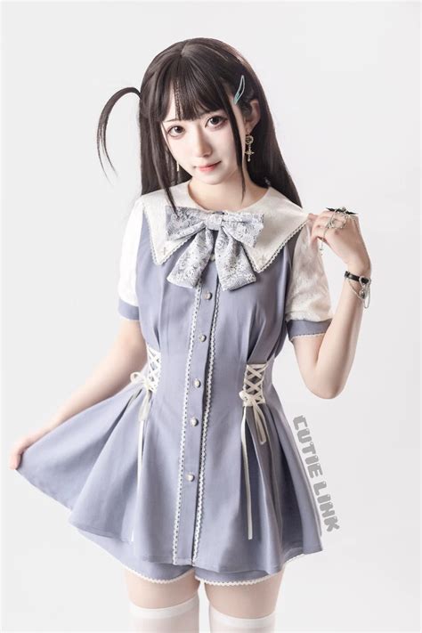 Jirai Kei Dress Set Lace Ribbon Lace Up Set Honey Wardrobe