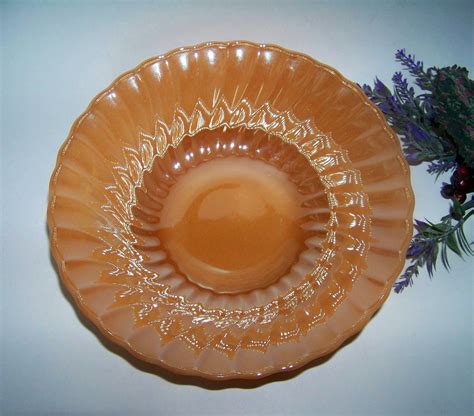 Vintage Anchor Hocking Fire King Peach Lustre Swirl Round Serving Vegetable Bowl Peach Lustre