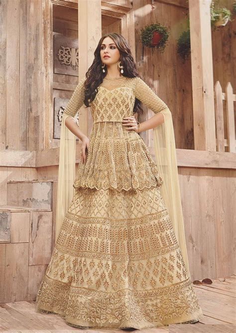 Buy Beige And Gold Wedding Lehenga Choli And Sharara 2 In 1 Suit In Uk