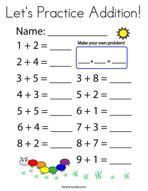 Let's Practice Addition Coloring Page - Twisty Noodle