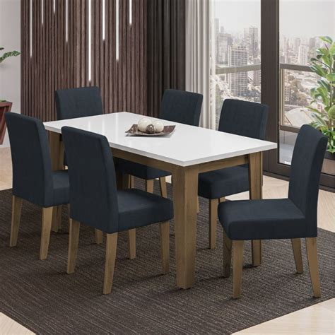 Conjunto De Mesa Sala De Jantar Miami 6 Cadeiras Trieste Suede 1