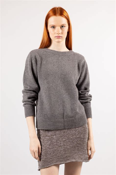 Grey Cashmere Crew Neck Sweater Jenny Krista Elsta