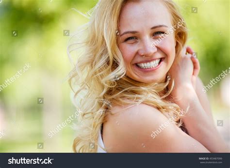 Smiling Blonde Naked Shoulders Stock Photo Edit Now