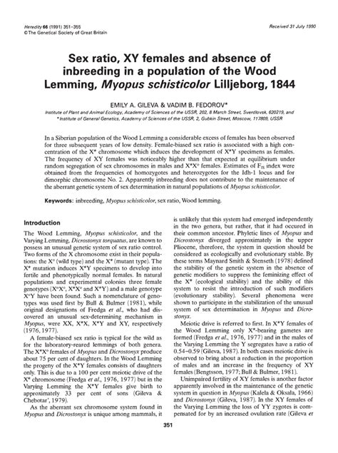 PDF Sex Ratio XY Females And Absence Of Inbreeding In A Population Of The Wood Lemming