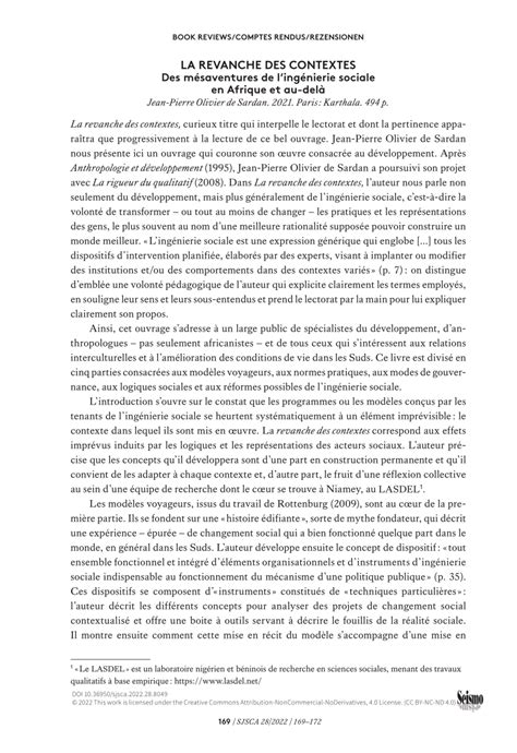 Pdf Olivier De Sardan Jean Pierre La Revanche Des Contextes