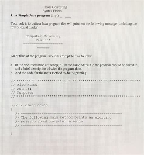 Solved Errors Correcting Syntax Errors I A Simple Java Chegg