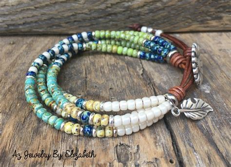 Boho Seed Bead Leather Bracelet Seed Bead Wrap Bracelets For Etsy