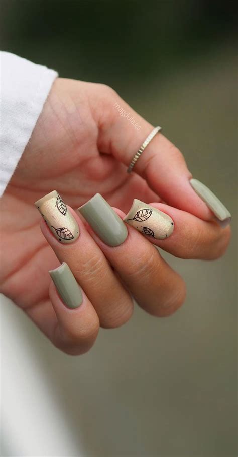 50 Charming Fall Nail Art To Adorn Your Tips Sage Green Beige