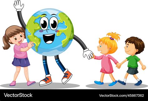 Three kids with cartoon earth globe Royalty Free Vector