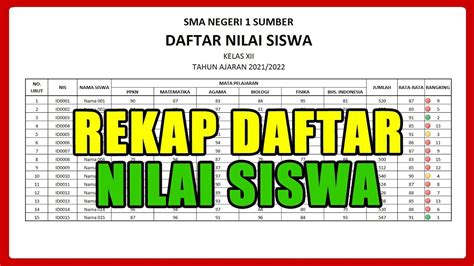 Cara Membuat Daftar Nilai Siswa Di Microsoft Excel Youtube