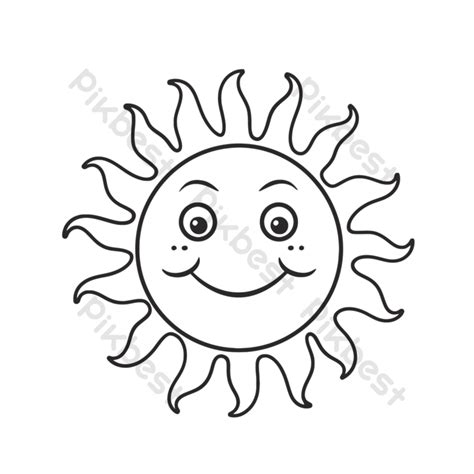 Vector Drawing Sketch Sun With Smiling Eyes On White Background Outline