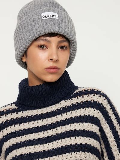 Structured Rib Knit Wool Beanie Ganni Women Luisaviaroma