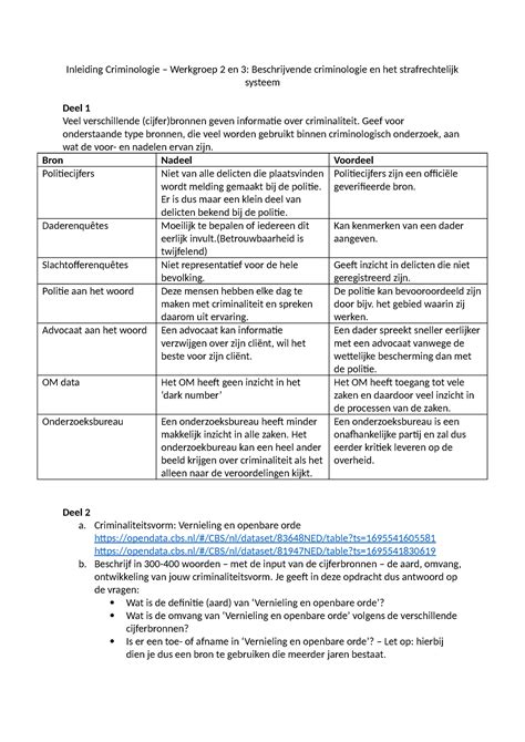 Werkgroep 2 En 3 Inleiding Criminologie Werkgroep 2 En 3