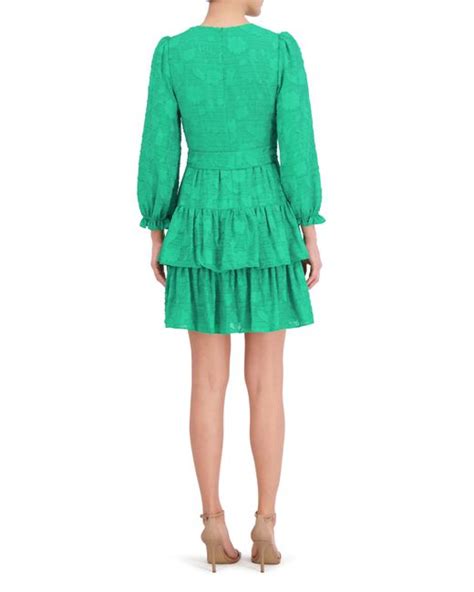 Eliza J Floral Appliqué Long Sleeve Tiered Dress In Green Lyst