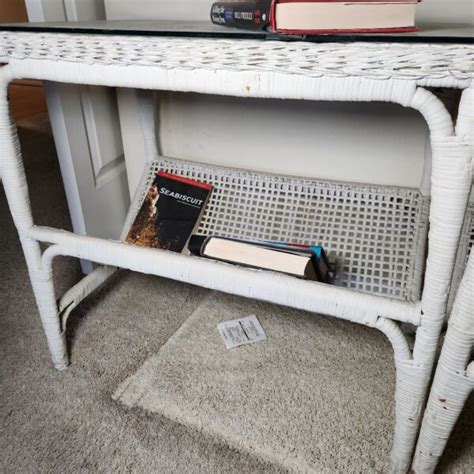 s3- Vintage White Wicker Nightstands w/ Glass Tops. 2pcs - Leftover ...