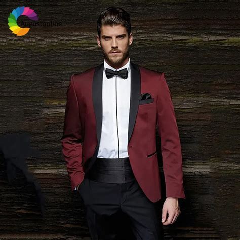 Roxo Vermelho Masculino Ternos Para O Casamento Branco Noivo Smoking