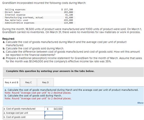 Solved Grandslam Incorporated Incurred The Following Costs Chegg