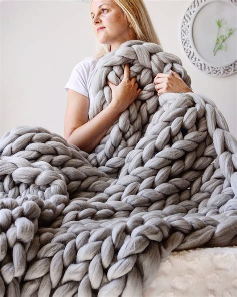 Giant Knit Blanket Chunky Knit Merino Wool Blanket Super Chunky Knit