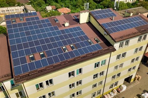 Premium Photo Aerial View Of Many Solar Panels Mounted Of Industrial