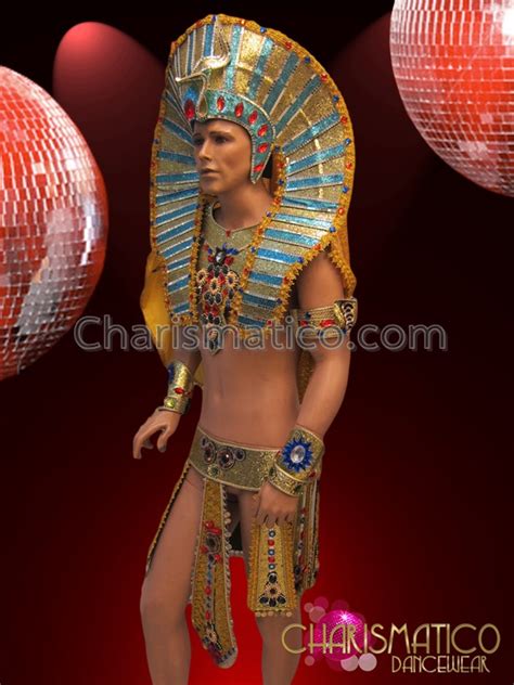 Complete Regal Bejeweled Golden Glitter Egyptian Pharaoh Men Costume Set